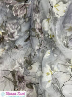 Тюль органза "Цветы печатные" серый