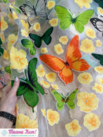 Органза-печать "Бабочки" (оранжевый/зеленый)